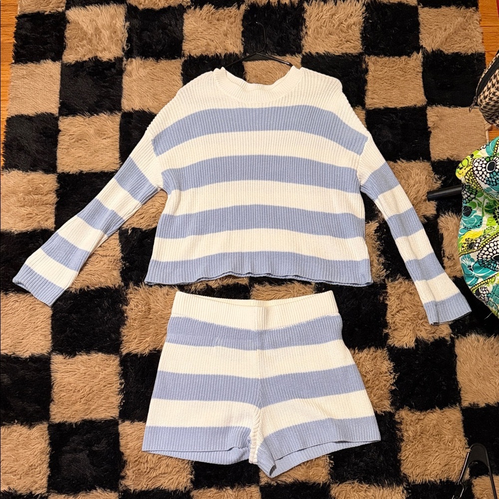 Sincerely Jules Blue and White Striped Knit Pajama Set